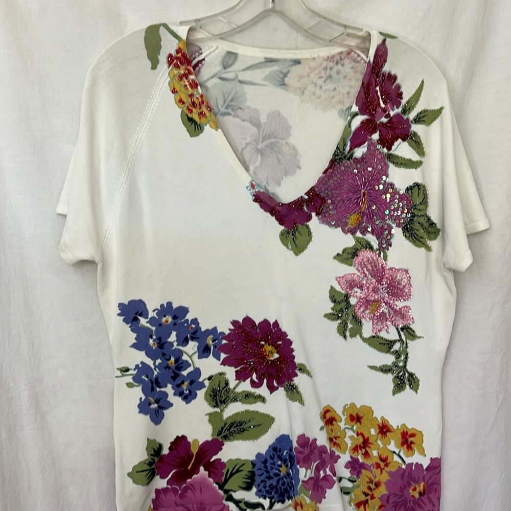 Michelle Nicole Beaded Short Sleeve Sweater Top size M